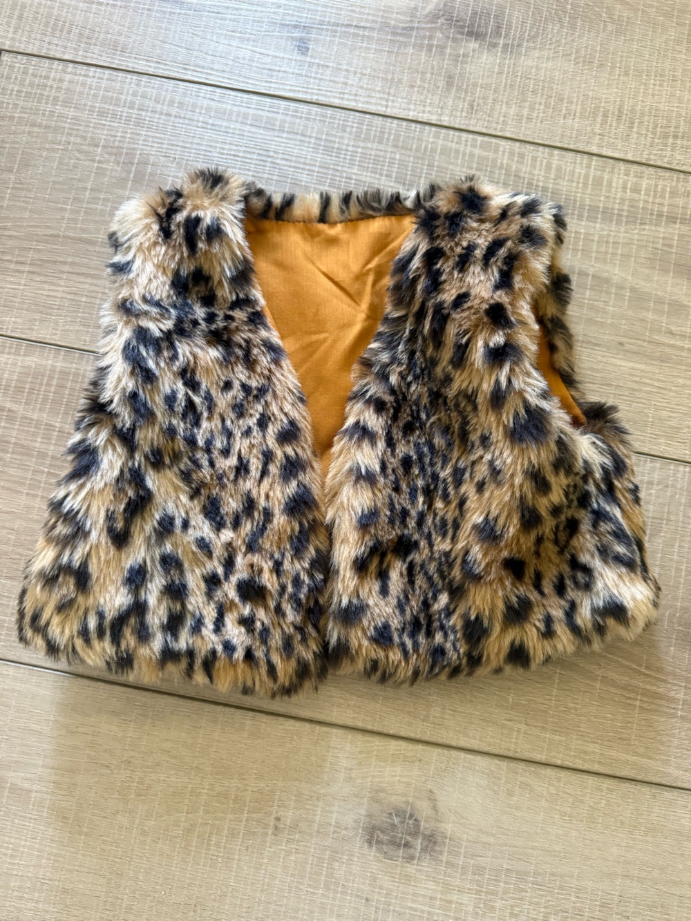 Kids Faux Leopard Print Fur Vest in Tan and Black